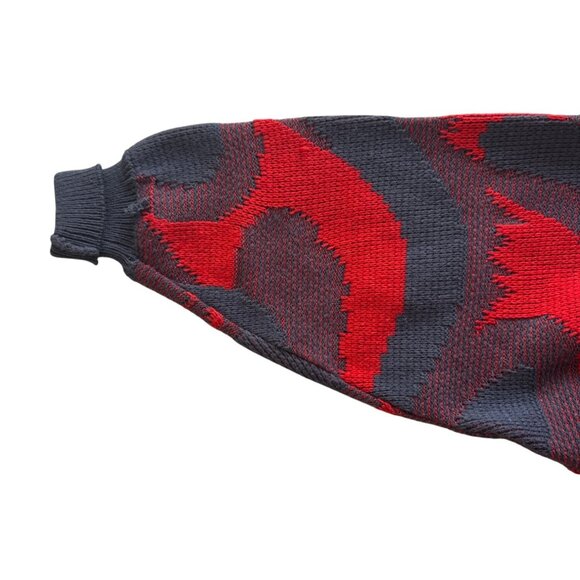 Vintage Mondi Abstract Red & Gray Patterned Sweater Knit Material Unisex Fit Lon - Picture 5 of 10